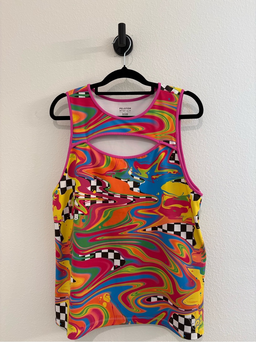 Peloton Multicolor Psychedelic Cutout Athletic Tank with Pink Trim